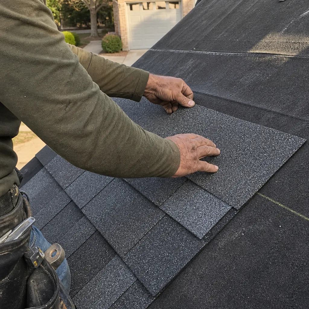 professional roofer installing shingles on a residential roof